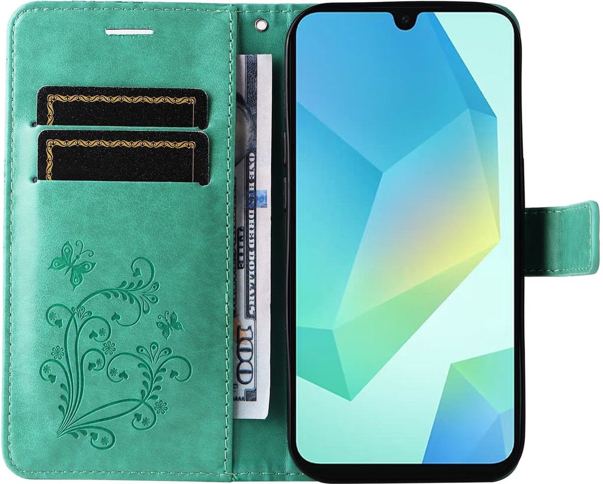 Mobigear Telefoonhoesje geschikt voor Samsung Galaxy A26 Hoesje | Mobigear Butterfly Bookcase Portemonnee | Pasjeshouder voor 2 Pasjes | Telefoonhoesje voor Pinpas / OV Kaart / Rijbewijs - Groen