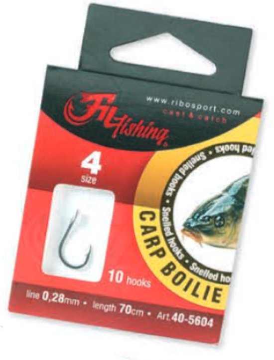 Hameçons à snelled 'Carp' - Hameçon taille #4 - 0,28 mm - 70 cm - 10 pièces - Montages pour carpes, poissons-stylos, flotteurs et Lignes inférieures