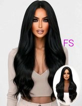 Frazimashop -Zwarte Pruik - Pruiken Dames Lang Haar - Wig- Hairextensions - Golvend Haar - Haren Vrouwen - Zwart- 34 inch( 85 cm)