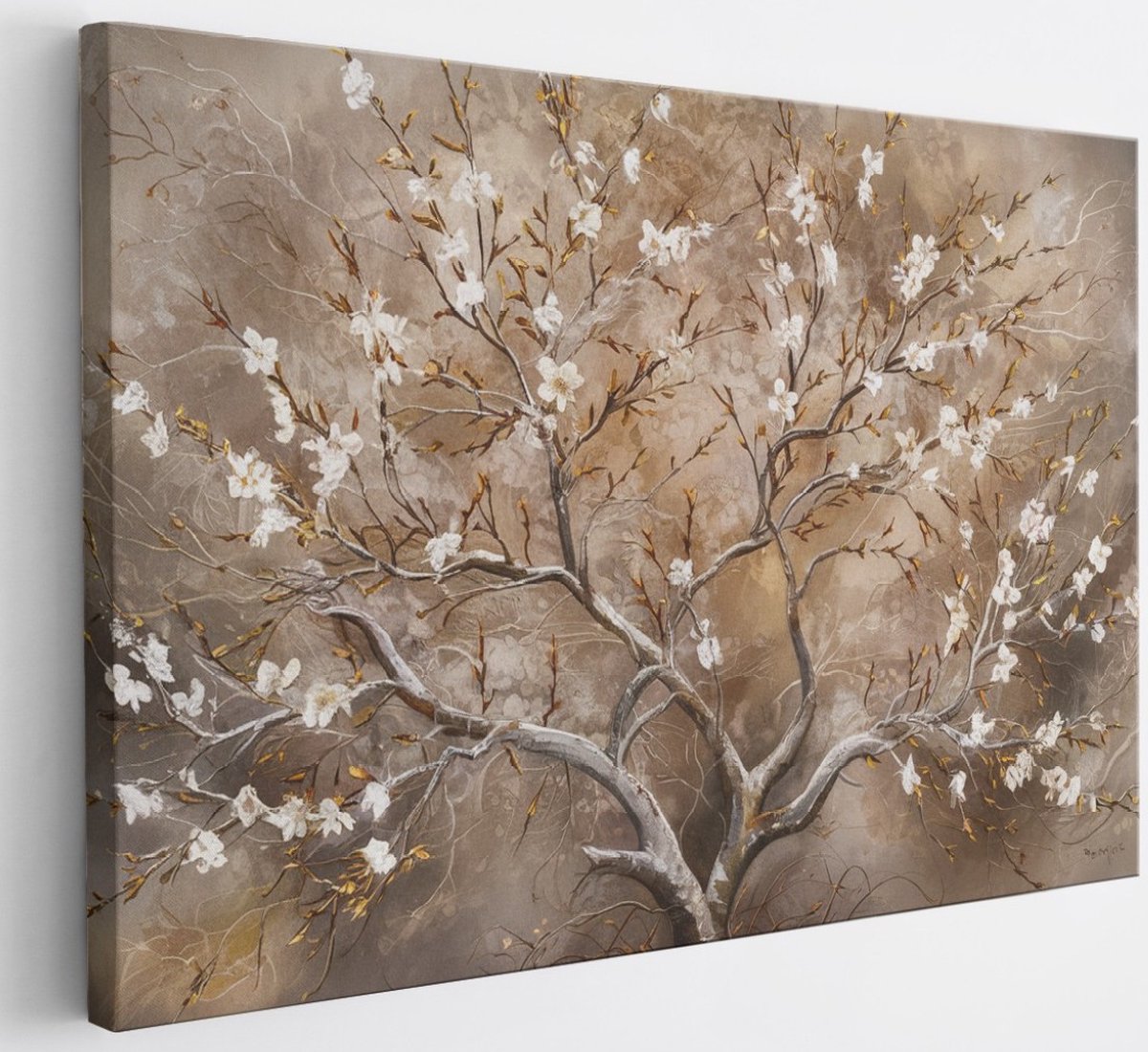Saammp Canvas Schilderij - boom met witte bloesem - Abstract - 40x30 - Foto op canvas - Wanddecoratie - Muurdecoratie Woonkamer - Slaapkamer decoratie - Canvas Print Multicolor