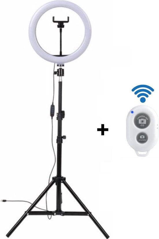LED Ringlamp met statief (verstelbaar) incl telefoonhouder - 26 cm/10 inch  -186 cm... | bol.com