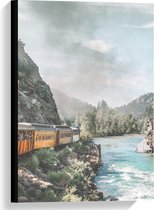 Canvas  - Trein langs Water - 40x60cm Foto op Canvas Schilderij (Wanddecoratie op Canvas)