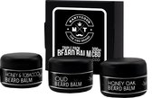 Unieke baardbalsem 3 stuks met CBD. Speciale gift-set. Heerlijke geuren: Honing/Eik, Honing/Tabak & OUD. Met gratis luxe Safety Razor!!