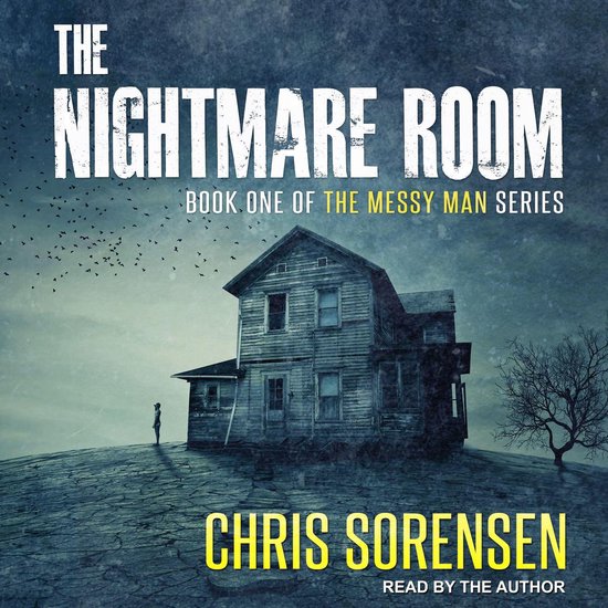 De kaft van 'The Nightmare Room' toont een vervallen huis onder een onheilspellende grijze lucht, met een klein figuurtje ernaast. Titel en auteursnaam in witte en gele letters.
