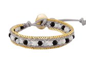 Kralen Armband - Armband met kralen van zwart en wit agaat - Wikkelarmband - in lengte verstelbaar 16 t/m 22 cm