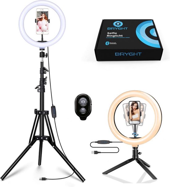BRYGHT 10 Inch LED Licht - Smartphone Statief - Ringlamp - TikTok - Ringlight met statief - 160cm statief - Ring Light Lamp