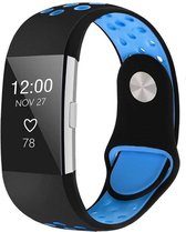 Bandje Voor Fitbit Charge 2 - Dubbel Sport Band - Zwart Blauw - Maat: SM - Horlogebandje, Armband