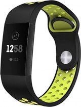 Bandje Voor Fitbit Charge 3 & 4 Dubbel Sport Band - Zwart Groen - Maat: ML - Horlogebandje, Armband