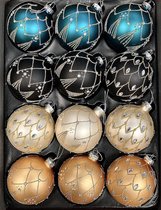 S&L Luxe kerstballen - set van 12stuks - 8cm - glas
