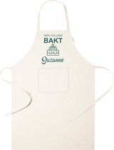Mijncadeautje - Luxe keukenschort - Heel Holland Bakt - beige - met voornaam - opdruk Mos groen
