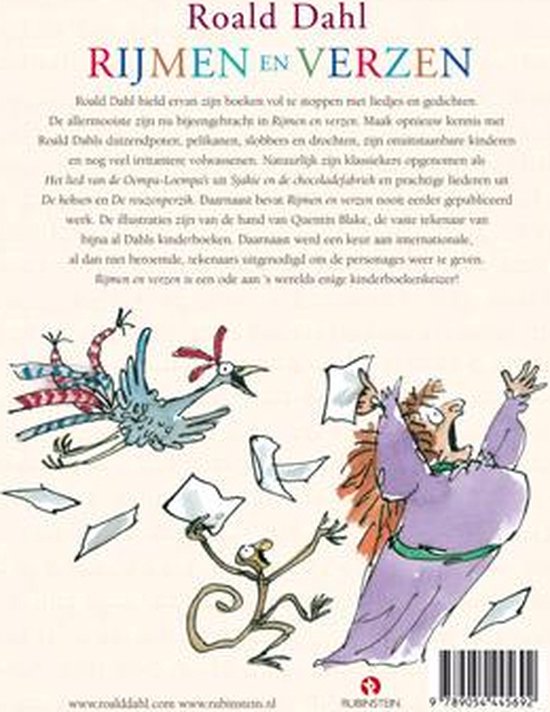 Roald Dahl, illustratie van een aap, vogel en vrouw met papieren.
