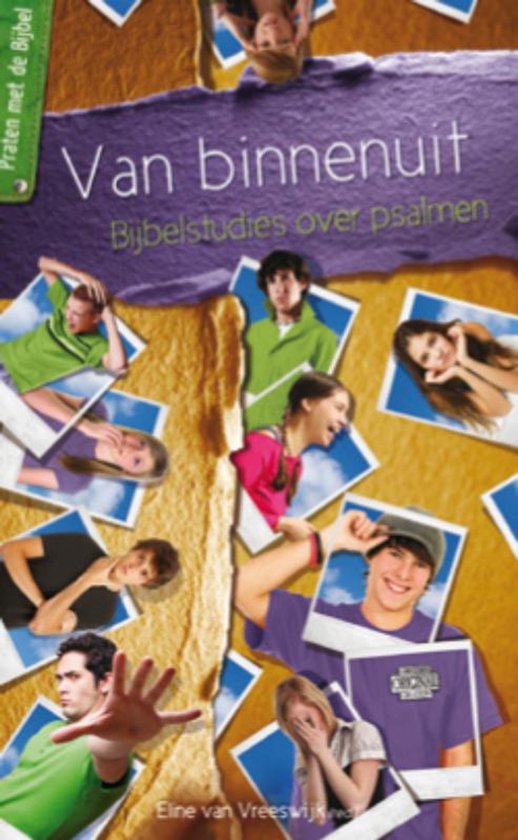 Boekomslag van 'Van binnenuit' met foto's van tieners die uit scheuren komen.