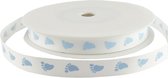 Geboorte Baby Lint 10mm (1cm) | Grosgrain Ripsband | Geboorte Jongen |  Baby Voetjes Wit Blauw |  Rol: 20 Meter