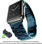 Blauw Stalen Horloge Band geschikt voor Apple Watch 1, 2, 3, 4, 5, 6, SE & Nike+, 42mm & 44mm "Mannenbreedte" Series – Maat: zie maatfoto - Roestvrij staal - RVS - 42 mm & 44 mm
