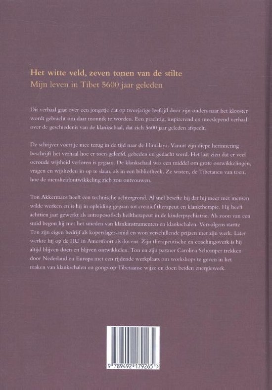 Boekomslag met tekst 'Het witte veld, zeven tonen van de stilte' en een ISBN-barcode.