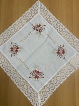 Kerst - Tafelkleed - Linnenlook - Broderie - Off white met kant en rode kaarsen - Vierkant 60 cm