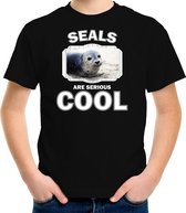 Dieren grijze zeehond t-shirt zwart kinderen - seals are serious cool shirt - cadeau shirt grijze zeehond/ zeehonden liefhebber M (134-140)