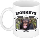 Dieren chimpansee beker - monkeys/ apen mok wit 300 ml