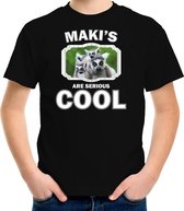 Dieren maki apen t-shirt zwart kinderen - makis are serious cool shirt  jongens/ meisjes - cadeau shirt maki/ maki apen liefhebber XS (110-116)