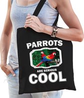Dieren papegaai  katoenen tasje volw + kind zwart - parrots are cool boodschappentas/ gymtas / sporttas - cadeau papegaaien fan