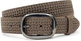 Dames riem taupe met fantasie print 4 cm breed - Taupe - Casual - Echt Leer - Taille: 90cm - Totale lengte riem: 105cm