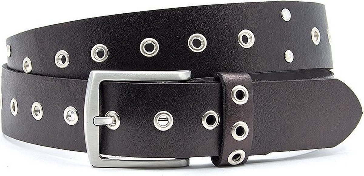 Thimbly Belts Zwarte punky jeansriem - heren en dames riem - 4 cm breed - Zwart - Echt Leer - Taille: 85cm - Totale lengte riem: 100cm