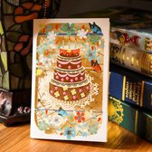 Luxe 3D popupkaart - Verjaardagskaart met 3 laags verjaardagstaart bloemen en vlinders wenskaart