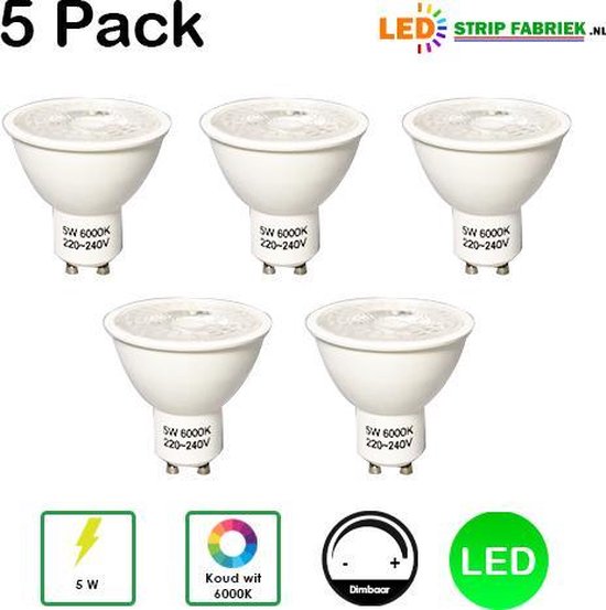 Spot LED 5W Wit froid GU10 6000K 5 Pack QUALITÉ dimmable TOP! Remplace 50W