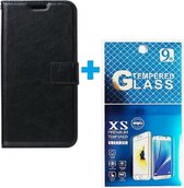 OnePlus 6T hoesje book case + 2 stuks Glas Screenprotector zwart