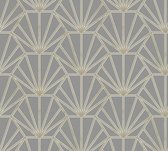 Livingwalls behangpapier geometrische vormen grijs, goud en wit - AS-375285 - 53 cm x 10,05 m