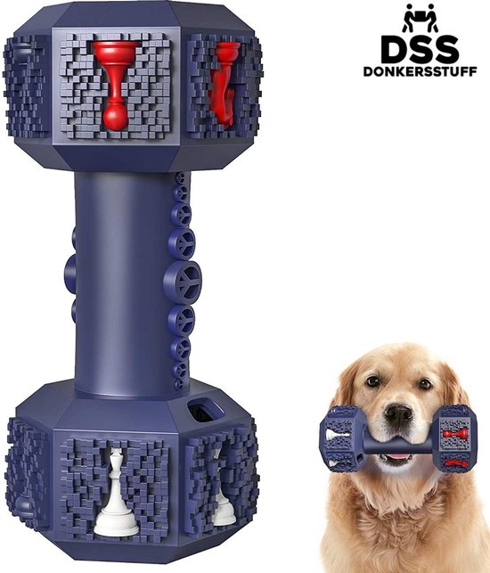 Honden speelgoed -Dumbbell -Geschikt voor kleine en middelgrote honden- Tanden schoonmaken- Kauwen- Haltervorm- Zwart- Natuurrubber met Baconsmaak