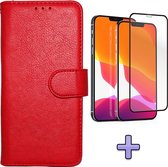 iPhone 12 Mini Hoesje Rood - Luxe Kunstlederen Portemonnee Book Case & Volledige Display Screenprotector