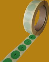 Genummerde etiketten op rol, 22 mm rond, mat groen papier / 0001 t/m 1000
