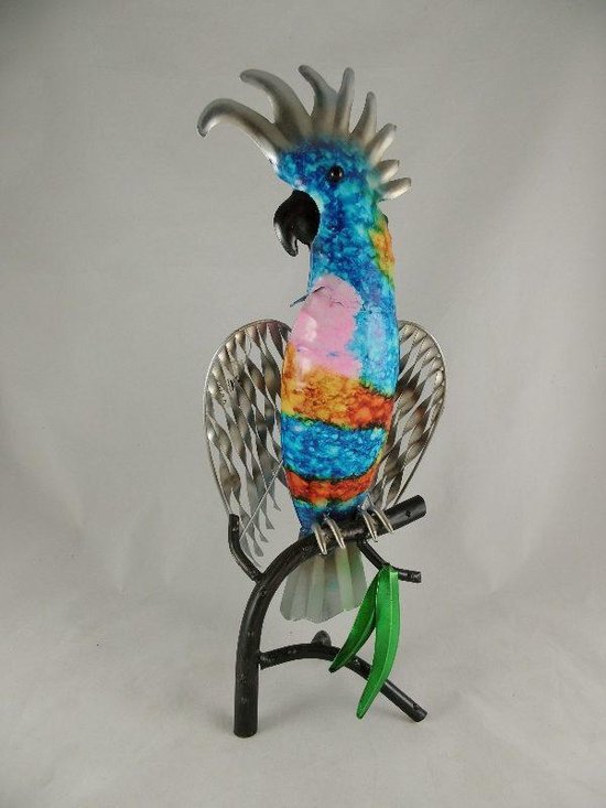 Decoratief Beeld - Kakatoe Op Tak Zittend - Metaal - Sampaguita - Multicolor - 16 X 20 Cm