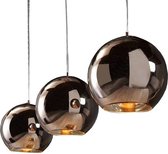 110 cm hanglamp met 3 koperen kogelvormige designkappen