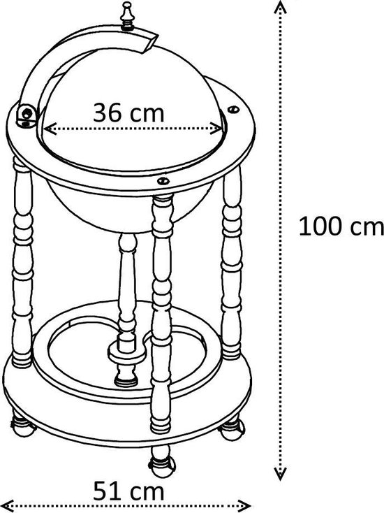 Brulo - Wereldbol - Globebar - Hout - Bruin - Pytheas- 36 cm diameter - Brulo