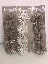 decoratieve bloemen wit/goud met knijpers - set van 3x4 stuks