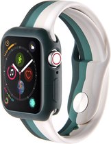 Apple watch 4|5|6  bandje 42mm - 44mm large siliconen groen - grijs -wit Watchbands-shop.nl