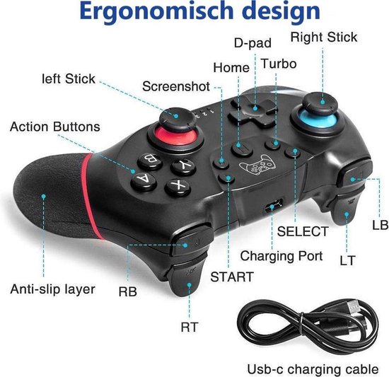 TRANSNECT® controller - Geschikt voor Nintendo Switch - Draadloos en oplaadbaar - Zwart - 600mah geüpgradede versie - TRANSNECT