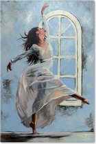 Schilderij Danseres bij het raam, 2 maten, blauw/beige