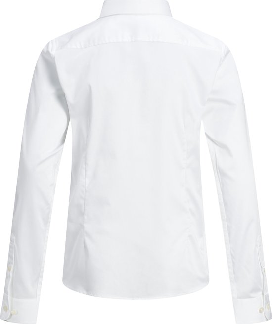 Arrière d'une chemise blanche à manches longues avec fermeture boutonnée.