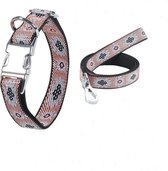 Halsband met riem - Honden halsband met riem - Halsband met riem als set - Riem - Halsband - Roze – M