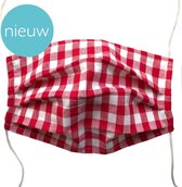 3x Mondkapje BB Rood (boerenbont) ruit 1 cm stof wasbaar 2 laags. Elastiek gemakkelijk op maat te maken. NIET Medisch