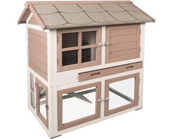 Konijnenhok met ren – Groot konijnenhok voor buiten met 2 verdiepingen en nachthok – 98x64x102 cm – Flamingo Konijnenhok Snug Urban Bruin