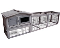 Konijnenhok met ren – Extra groot konijnenhok voor buiten met nachthok en uitloopren – 230x53x70 cm – Flamingo Konijnenhok Jumbo Cottage Grijs