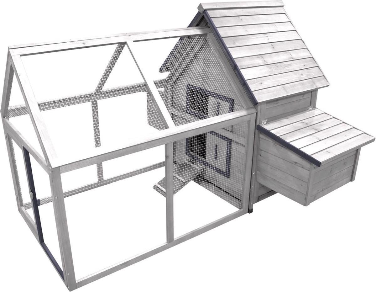 Bol.com Flamingo Kippenhok Castle Cottage - 159 x 158 x 113 cm - Ruim Grijs Houten Hok met Buitenren en Legnest - Ruim, veilig e... aanbieding