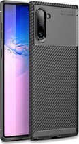 Carbon Fibre Hoesje TPU Flexibele beschermhoes - Geschikt voor: Samsung Galaxy Note 10 - zwart