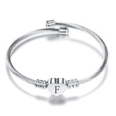 24/7 Jewelry Collection Hart Armband met Letter - Bangle - Initiaal - Zilverkleurig - Letter F