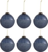 J-Line Doos Van 6 Kerstbal Parels Glas Blauw Small Set van 2 stuks