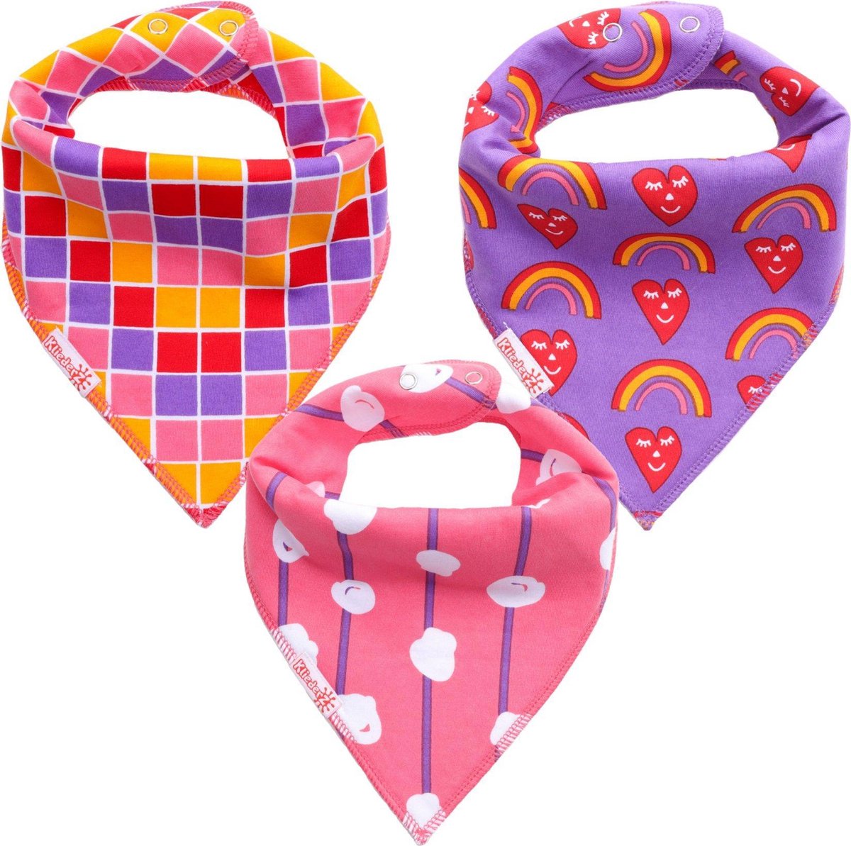 Goedkoopste Bandana slabbetjes baby KliederZ | Purple & Pink kwijl slabben Meisjes | 3 stuks Puntslabbers paarse en roze print BB05A